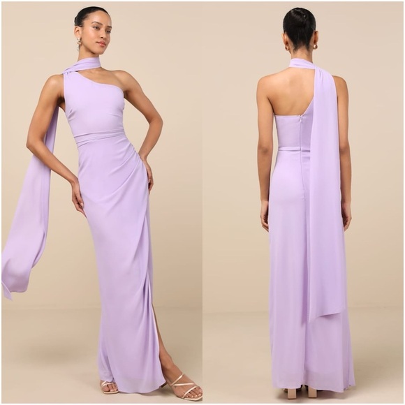 Lulus Dresses & Skirts - LULU’S Adeline Lavender One-Shoulder Scarf Maxi Dress